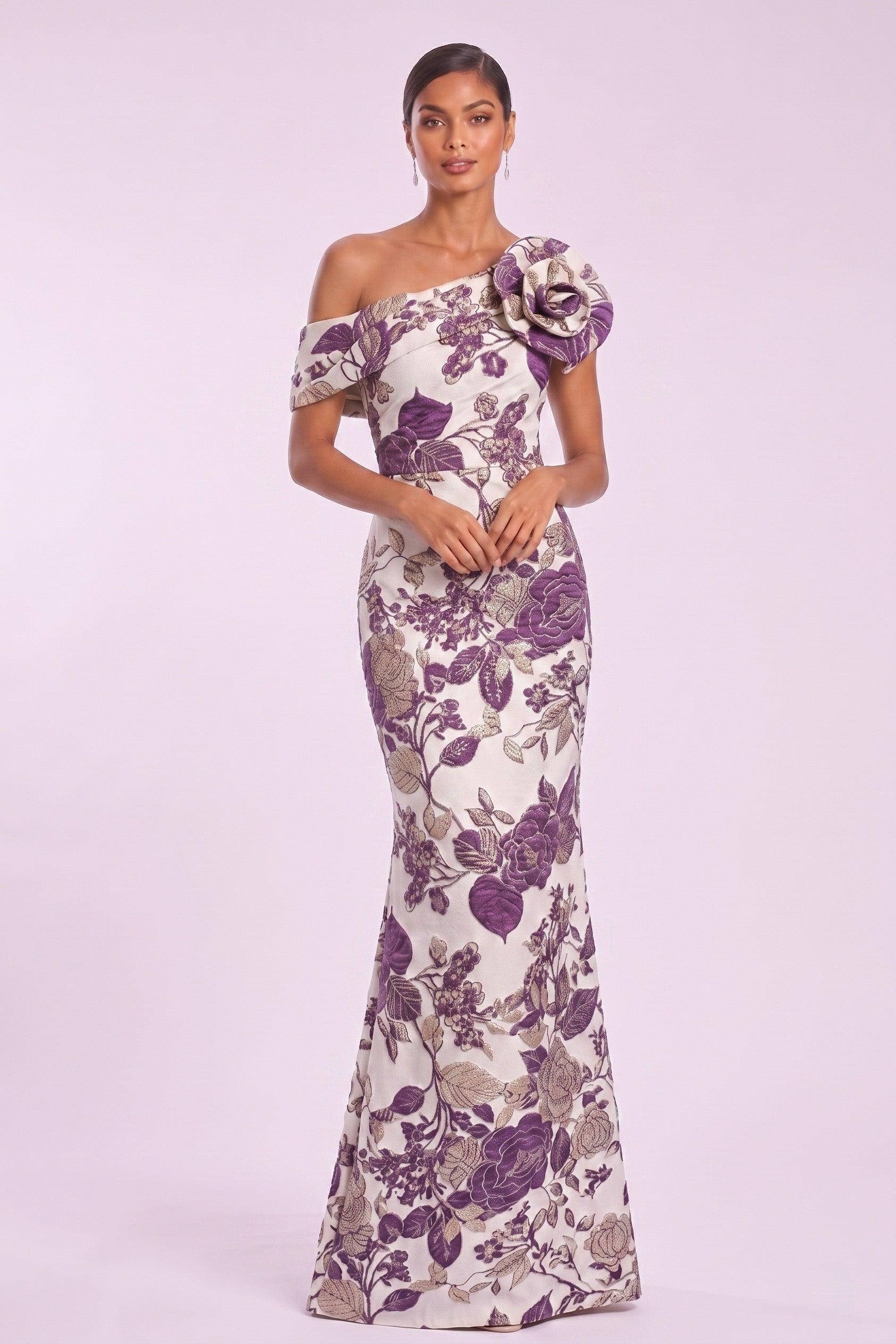 Trumpet-Mermaid Floor Length Jacquard Mother of the Bride Dress CM0483 - Purple - COCOMELODY